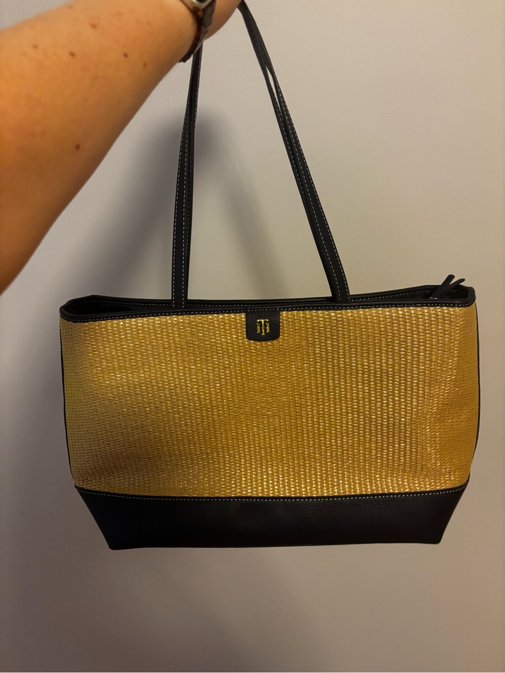 Tommy Hilfiger Navy and Tan Woven Tote